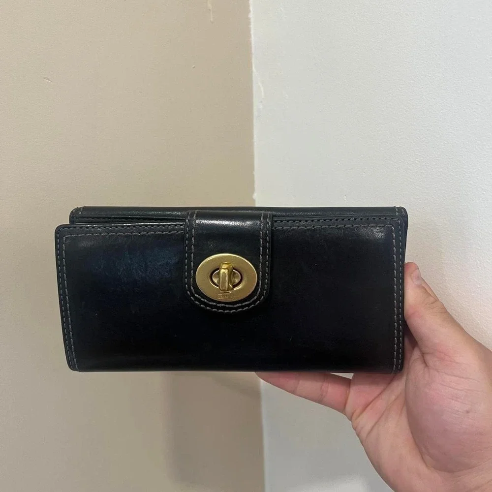 Rare y2k 2000s Coach Legacy Black Leather Turn Lock Wallet / organizer